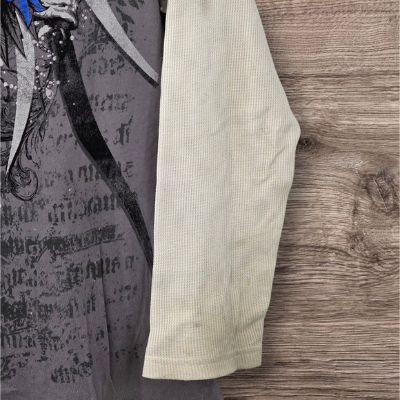 MMA Elite Thermal Shirt Mens XL Waffle Knit Thermal Sleeve Y2K Skulls Cross Rock - Picture 5 of 9